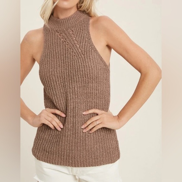 The Bluivy NWT Brown High Neck Knitted Sleeveless Top Size Small - Picture 1 of 12